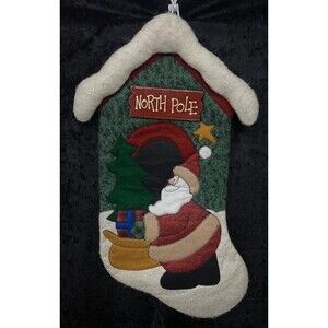 Santa North Pole Christmas Stocking Patchwork Christmas Decor